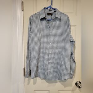 Fairlane & Sons Slim Fit Shirt - 100% Cotton Wrinkle Free  Blue/Gray Check Large